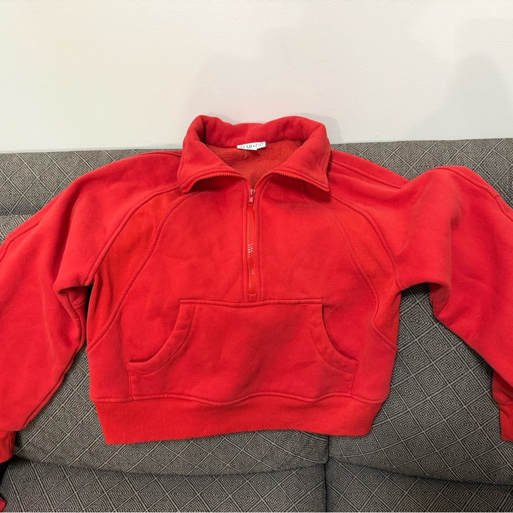 Red Half-Zip Pullover Sweatshirt